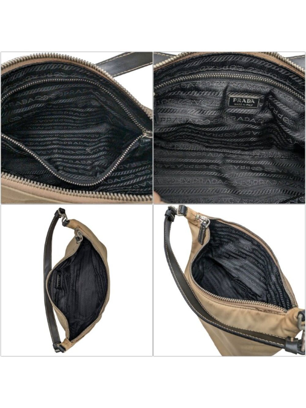 Vtg Prada Tessuto Sirio Mini Shoulder Bag Beige Nylon BR1267 Y2K Hobo Purse - Picture 10 of 13